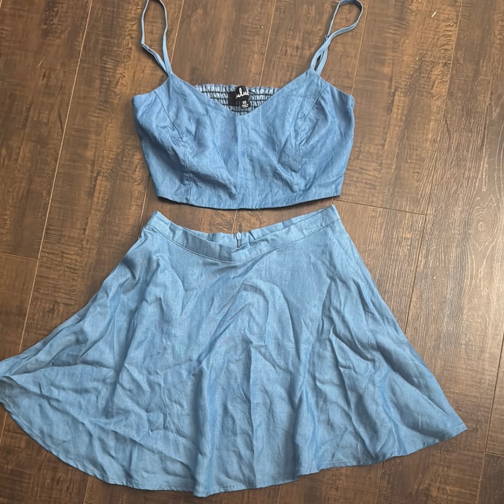 Lulus Blue Two-Piece Crop Top and Skirt Set